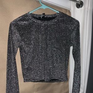 Forever 21 Sparkly Silver and Black Crop Top